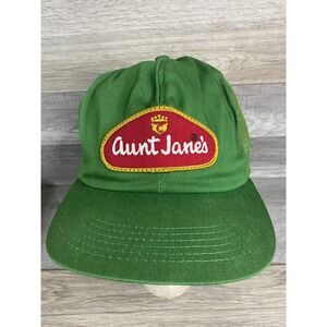 Vintage Aunt Jane's Hat Cap Snap Back One Size Green Mesh Trucker Promo Mens 80s